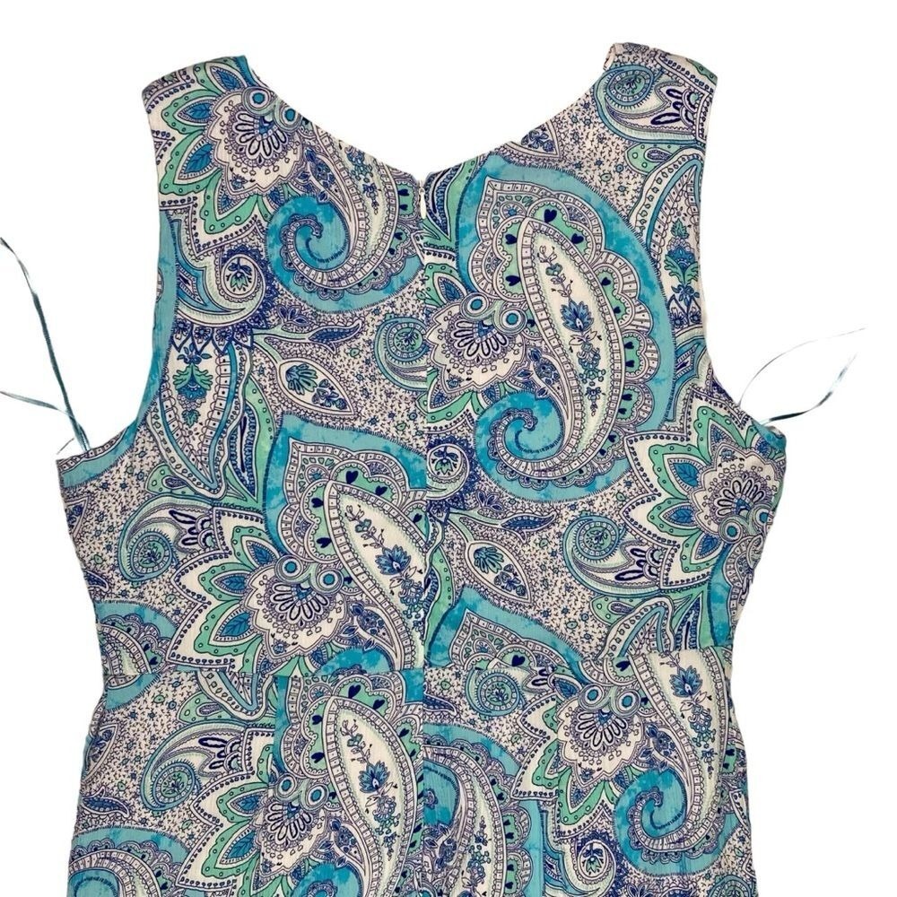 Cynthia Rowley Paisley Ruffle Hem Dress Womens Size 12 Blue Pockets Festive Boho - Picture 9 of 11